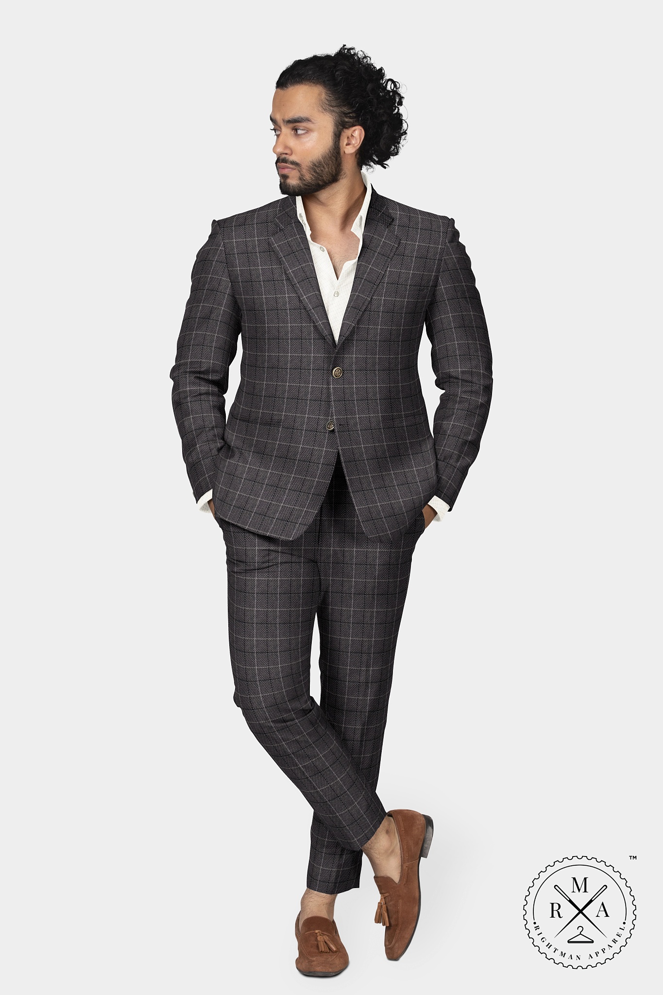 Grey TR Blazer With Windowpane Checks SU33